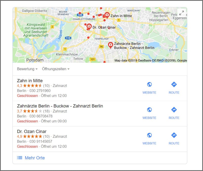 Lokale Suchanfrage bei Google